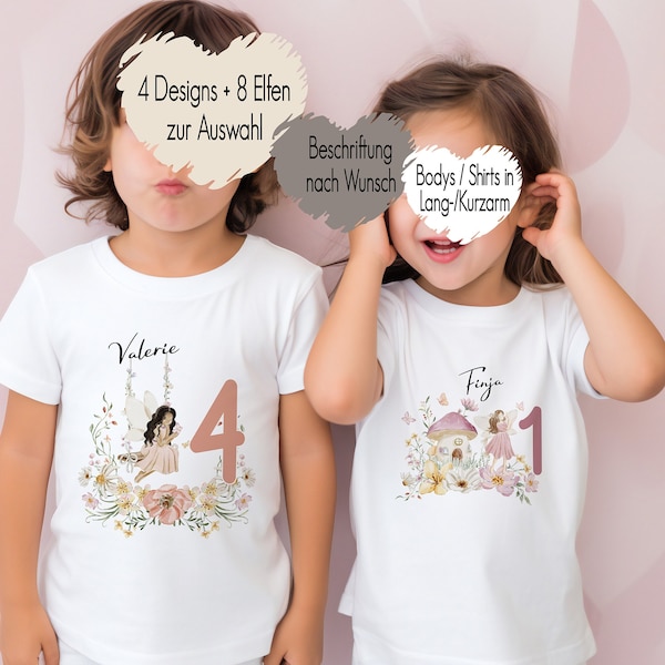 Geburtstagsshirt Mädchen Elfe für jedes Alter 1-17 | T-Shirt Body Bügelbild | Kindershirt personalisiert mit Name | Erster Geburtstag Outfit
