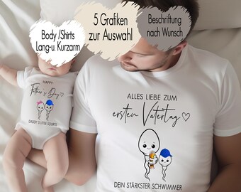 Vatertagsgeschenk Babybody Baby Body T-Shirt Bügelbild Erster Zweiter Vatertag Geschenk | Vater Sohn Tochter Outfit | Spermien Bier Funny