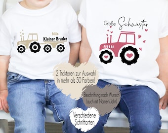 Traktor T-Shirt Babybody Bügelmotiv | Geschwister Outfit Großer Bruder kleiner Bruder oder Schwester | Kindershirt personalisiert Geschenk