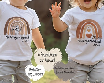 6 Regenbogen | T-Shirt Baby Body Bügelbild Kindergartenkind personalisiert Namen | Kitakind Geschenk Mädchen Junge | Kindershirt Krippenkind