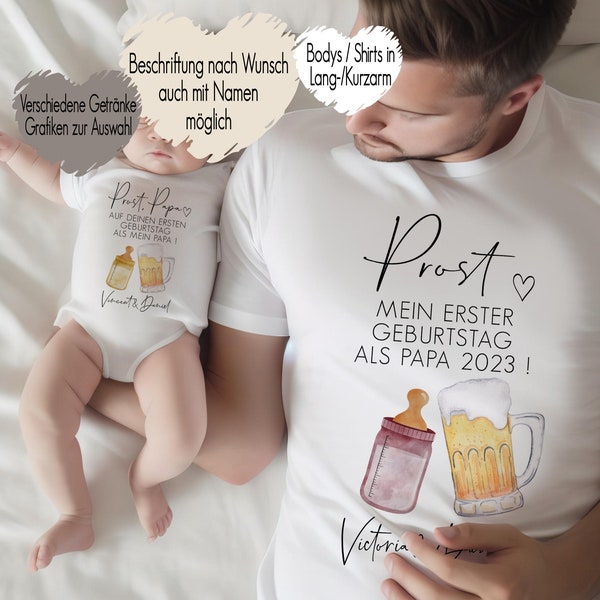 Prost Papa Erster Geburtstag als Vater | Babybody Baby Body T-Shirt Bügelmotiv | Happy Birthday | Papa Geburtstag Geschenk | Bier Milch
