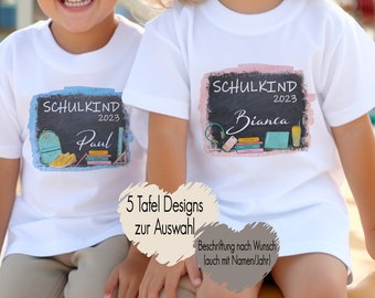 5 Tafel Designs | T-Shirt Schulkind Einschulung Erstklässler | Einschulungsshirt Erster Schultag Schulanfang | Mädchen Junge mit Namen 2023