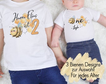 3 Bienen Designs | Geburtstagsshirt T-Shirt Body Bügelmotiv jedes Alter | erster Geburtstag Junge Mädchen | Bee One personalisiert