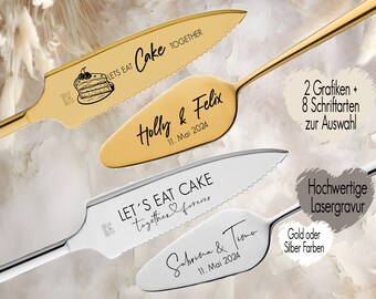 Personalized cake server including cake knife in a set Engraving desired text gift for the wedding | anniversary | Cake Birthday Gold or Silver