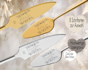Personalized cake server including cake knife in a set Engraving of desired text | Wedding gift | anniversary | Flowers Tulip Gold or Silver