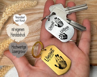 Keychain with your handprint or footprint of the baby child newborn | Pendant with name date | Engraving on stainless steel