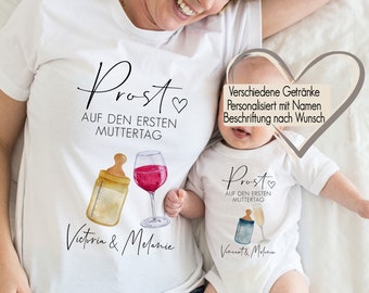 Babybody Baby Body T-Shirt Bügelmotiv Erster Zweiter Muttertag Geschenk | Prost Mama Mutter Sohn Tochter Outfit | Muttertagsgeschenk Lustig