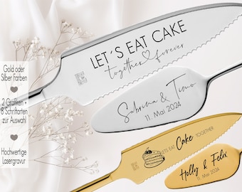 Cake server including cake knife in a set personalized | Engraved text gift for wedding | Anniversary | Cake Birthday Gold or Silver