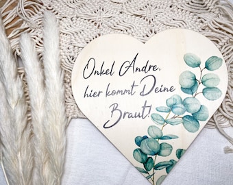 9 Blumen Designs Holzschild Herz nach Wunsch | Hier kommt die Braut | Papa, hier kommt Mama | individuell Hochzeit Tafel Brauteinzug