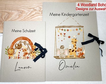 4 Woodland Motive | Kindergartenmappe Kindergartenordner | personalisiert mit Namen | Kindergartenzeit Kita Tagesmutter Schule Zeugnismappe
