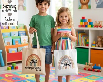 Personalized bag with name design | Fabric bag for children, change of clothes for kindergarten | Children's bag for boys and girls, rainbow design