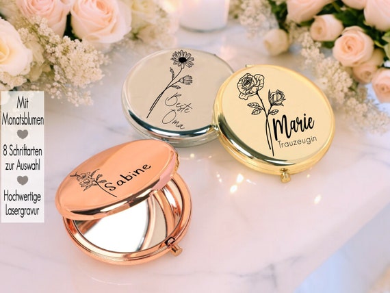 Persönlicher Taschenspiegel Mit Lasergravur – Handlicher Edelstahl-Spiegel Für Make-up Unterwegs