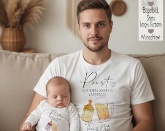 Vatertagsgeschenk Babybody Baby Body T-Shirt Bügelbild Erster Zweiter Vatertag Geschenk | Prost Papa Vater Sohn Tochter Outfit | Bier Milch
