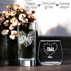 Trinkglas mit Gravur Namen personalisiert Wasserglas Geschenkidee Oma Uroma Geschenk Geburtstag Beste Oma Omi Danke sagen Großeltern Enkel
