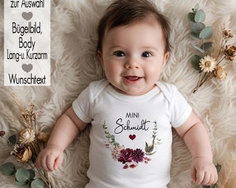 Personalized Mini Baby Bodysuit with Surname Iron-On Transfer | Baby Announcement | Baby Gift for Girls and Boys | Newborn, Christening, or Pregnancy