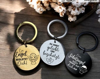 Guardian Angel Keychain with Engraving | Stainless Steel Angel Pendant as a Lucky Charm | Confirmation/Communion Gift for New Drivers/Car Owners