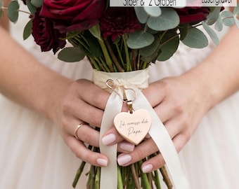 Memorial Bridal Bouquet Pendant | Engraved Heart Charm for Weddings | Memorial Pendant with Personalized Text | Remembering Dad, Mom, Grandpa, Grandma in Our Hearts