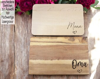 Cutting board engraved with name & heart | Wooden board with engraving, gift idea for grandma, girlfriend, teacher | Snack board, Hygge, birthday