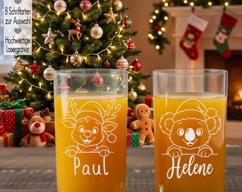 Personalized Christmas glass for children with engraving | Christmas glass with name, gift idea for boys and girls with animals, Christmas deer, tiger