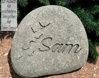 Memorial stone with engraving, grave decoration, natural stone, mourning stone, keepsake, name, memorial plaque, funeral decoration, urn grave, gravestone, stone, sea burial