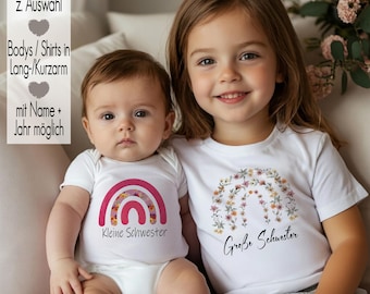 Große Schwester T-Shirt kleine Schwester Body Bügelbild | Blumen Schwangerschaftsbekanntgabe | Geschwister Outfit personalisiert Namen