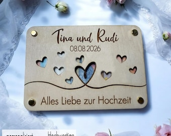 Geldgeschenk Karte zur Hochzeit personalisiert | Holzkarte Hochzeitskarte Geschenk Brautpaar | Geschenkkarte aus Holz | Geschenkverpackung
