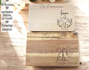 Personalized Baptism Cutting Board with Name | Confirmation Communion Gift Idea | Engraved Wooden Board | Bread Board, Snack Board, Godparents' Dove and Cross