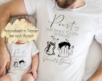 Babybody Baby Body T-Shirt Bügelmotiv Erster Zweiter Vatertag Geschenk | Prost Papa Vater Sohn Tochter Outfit | Bier Milch Vatertagsgeschenk