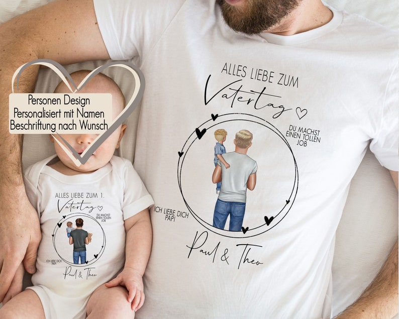 Babybody Baby Body T-Shirt Bügelmotiv Erster Zweiter Vatertag Geschenk Papa Vater Sohn Tochter Outfit Vatertagsgeschenk Personen Design Bild 1