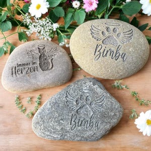 Gedenkstein mit Gravur Grabschmuck Natur Trauerstein Andenken Haustier Hund Katze Memorial Name Gedenktafel Trauerdeko Urnengrab Grabstein