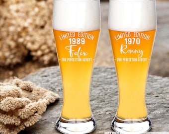 Personalized wheat beer glass with engraving of name and year of birth | Limited Edition gift idea for dad, grandpa, uncle, birthday present for men | Beer glass