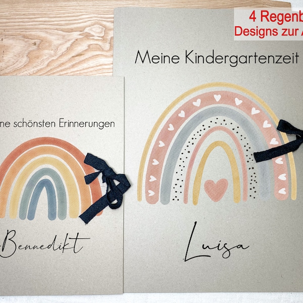 4 Regenbogen Motive Kindergartenmappe Kindergartenordner | personalisiert mit Namen | Kindergartenzeit Kita Tagesmutter Schule Zeugnismappe