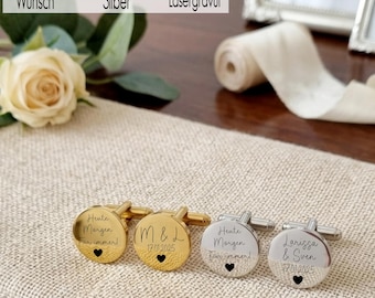 Engraved cufflinks, gold and silver | Wedding gift for groom, best man, and father | Gift for him, suit | This Morning Heart