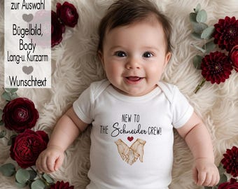 Personalized Baby Bodysuit "New to the Crew" with Iron-on Name | Pregnancy Announcement | Baby Shower Gift | Baby Gift for Girls and Boys