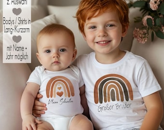 Großer Bruder T-Shirt Body Bügelbild kleine Schwester | Regenbogen | Schwangerschaftsbekanntgabe | Geschwister Outfit personalisiert Namen