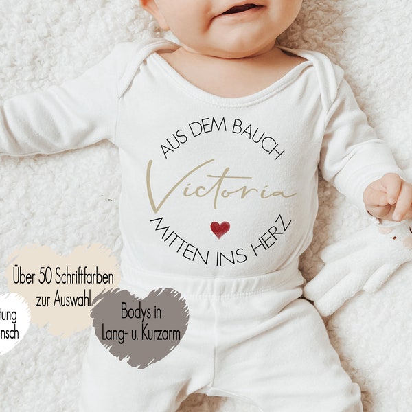 Babybody Baby Body Bügelmotiv personalisiert | Aus dem Bauch mitten ins Herz | Meilenstein Geschenkidee Geburt | Newborn Fotoshooting