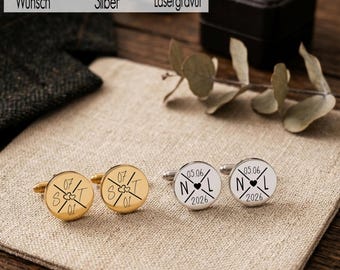 Engraved cufflinks, gold and silver | Wedding gift for groom, best man, and father | Gift for him, suit | Cross, initials