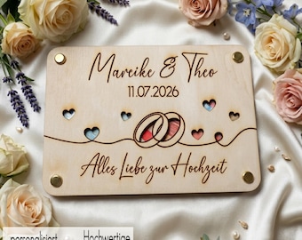 Geldgeschenk Karte zur Hochzeit personalisiert | Holzkarte Hochzeitskarte Geschenk Brautpaar | Geschenkkarte aus Holz | Geschenkverpackung