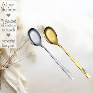 Teelöffel mit Namen oder Wunschtext zur Hochzeit Geburtstag Feier | Löffel Gold Silber Farben mit Gravur | Gastgeschenk Platzkarte Freunde