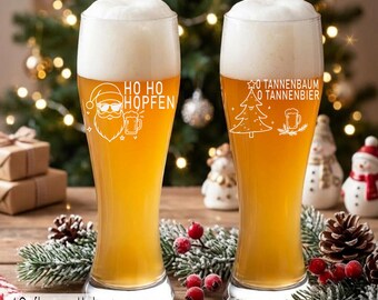 Wheat beer glass with engraved Christmas saying | Christmas gift for dad, grandpa & husband | Funny Christmas beer glass gift for beer lovers