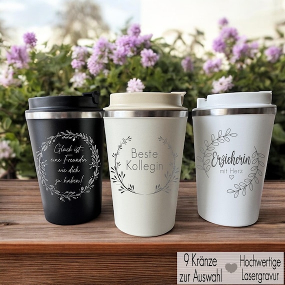 Thermobecher personalisiert mit Gravur Kaffee Tee Becher Edelstahl ToGo | Geschenk Mama Freundin Frauen Geschenkidee Erzieherin Lehrer