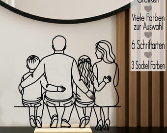 Line Art Aufsteller Mama, Papa & Kinder | Familien Geschenk Vatertag Muttertag Geburtstag Weihnachten | 3D Druck Papa Sohn Tochter Fineline