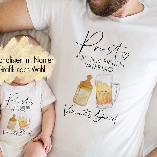 Vatertagsgeschenk Babybody Baby Body T-Shirt Bügelbild Erster Zweiter Vatertag Geschenk | Prost Papa Vater Sohn Tochter Outfit | Bier Milch