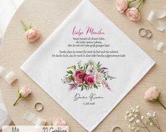 Personalized fabric handkerchief for the bride's parents at the wedding | Handkerchief for tears of joy, church, registry office, parents' gift, wedding ceremony