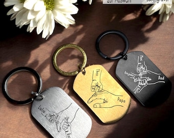 Engraved Family Keychain Gift Idea with Names and Children's Hands | Personalized Pendant for Him, Her, Love, Anniversary, Father's Day