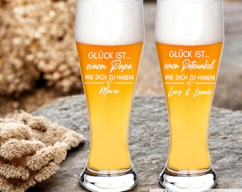 Weizenglas mit Gravur personalisiert mit Name Wunschwort | Glück ist... Geschenkidee Papa Opa Patenonkel Geschenk Geburtstag Männer Bierglas