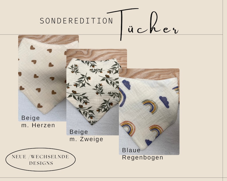 Halstuch Baby personalisiert mit Name Grafik Dreieckstuch Baby Geschenk zur Geburt Musselin Lätzchen Spucktuch Regenbogen Herz Tiere zdjęcie 4