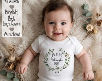 Personalized Baby Bodysuit "New to the Crew" with Iron-on Name | Pregnancy Announcement | Baby Shower Gift | Baby Gift for Girls and Boys