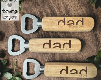 Personalized bottle opener with engraving, "Dad since" gift idea for him, beer opener, cheers, wooden bottle opener for dad, birthday present, Father's Day gift