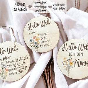 Hallo Welt personalisiertes Holzschild mit Geburtsdaten Meilenstein Geburtsschild Neugeborene Geburtstafel Geburt verkünden Namensverkündung